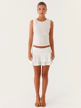 Peppermayo Lisbon Mini Skirt NWT Size 2 White Summer Tiered Beach Cruise Resort